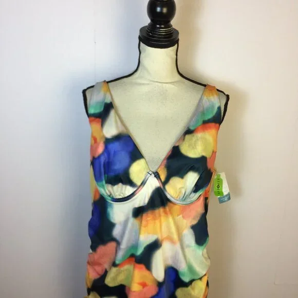 New! Swim by Cacique Tankini Top 40D Tie Dye Light Lined Plunge Underwired - Picture 4 of 16